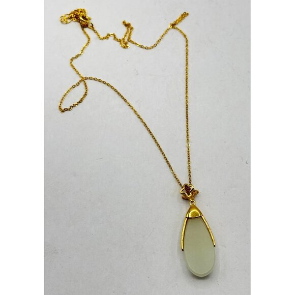 Elegant Jade Teardrop Gold Pendant Necklace With Cubic Zirconia Accent Sterling - Picture 2 of 7